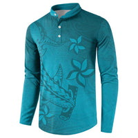 Dark Cyan Gradient Polynesia Button Sweatshirt Hawaiian Tribal Hammerhead Shark Tattoo