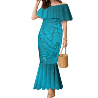 Dark Cyan Gradient Polynesia Family Matching Mermaid Dress and Hawaiian Shirt Hawaiian Tribal Hammerhead Shark Tattoo