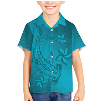 Dark Cyan Gradient Polynesia Family Matching Mermaid Dress and Hawaiian Shirt Hawaiian Tribal Hammerhead Shark Tattoo