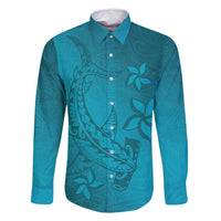 Dark Cyan Gradient Polynesia Family Matching Tank Maxi Dress and Hawaiian Shirt Hawaiian Tribal Hammerhead Shark Tattoo