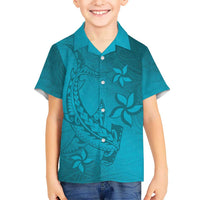 Dark Cyan Gradient Polynesia Kid Hawaiian Shirt Hawaiian Tribal Hammerhead Shark Tattoo LT14 Kid Dark Cyan - Polynesian Pride