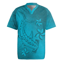 Dark Cyan Gradient Polynesia Rugby Jersey Hawaiian Tribal Hammerhead Shark Tattoo