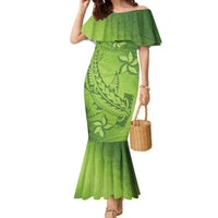Green Gradient Polynesia Family Matching Mermaid Dress and Hawaiian Shirt Hawaiian Tribal Hammerhead Shark Tattoo