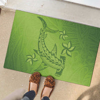 Green Gradient Polynesia Rubber Doormat Hawaiian Tribal Hammerhead Shark Tattoo