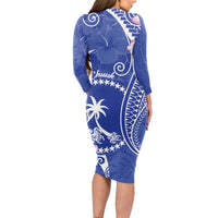 FSM Chuuk Constitution Day Long Sleeve Bodycon Dress Frangipani Flowers Polynesian Curves Style
