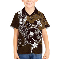 FSM Chuuk Family Matching Puletasi and Hawaiian Shirt Turtle Tropical Flowers Polynesian - Brown