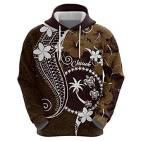 FSM Chuuk Zip Hoodie Turtle Tropical Flowers Polynesian - Brown
