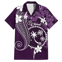FSM Chuuk Family Matching Off The Shoulder Long Sleeve Dress and Hawaiian Shirt Turtle Tropical Flowers Polynesian - Purple