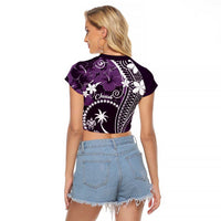 FSM Chuuk Raglan Cropped T Shirt Turtle Tropical Flowers Polynesian - Purple