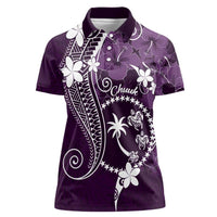 FSM Chuuk Women Polo Shirt Turtle Tropical Flowers Polynesian - Purple