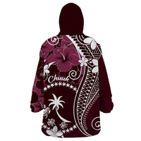 FSM Chuuk Wearable Blanket Hoodie Turtle Tropical Flowers Polynesian - Pink