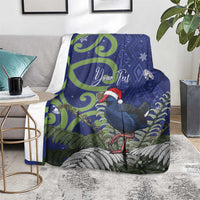Personalized New Zealand Pukeko Christmas Blanket Meri Kirihimete Taniko Ponga Koru Blue - Polynesian Pride