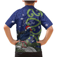 Personalized New Zealand Pukeko Christmas Family Matching Mermaid Dress and Hawaiian Shirt Meri Kirihimete Taniko Ponga Koru Blue - Polynesian Pride