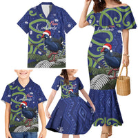 Personalized New Zealand Pukeko Christmas Family Matching Mermaid Dress and Hawaiian Shirt Meri Kirihimete Taniko Ponga Koru Blue - Polynesian Pride