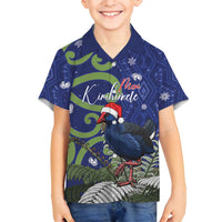 Personalized New Zealand Pukeko Christmas Family Matching Off Shoulder Maxi Dress and Hawaiian Shirt Meri Kirihimete Taniko Ponga Koru Blue - Polynesian Pride
