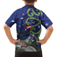 Personalized New Zealand Pukeko Christmas Family Matching Off Shoulder Short Dress and Hawaiian Shirt Meri Kirihimete Taniko Ponga Koru Blue - Polynesian Pride