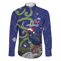 Personalized New Zealand Pukeko Christmas Family Matching Off Shoulder Short Dress and Hawaiian Shirt Meri Kirihimete Taniko Ponga Koru Blue - Polynesian Pride