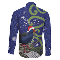Personalized New Zealand Pukeko Christmas Family Matching Off Shoulder Short Dress and Hawaiian Shirt Meri Kirihimete Taniko Ponga Koru Blue - Polynesian Pride