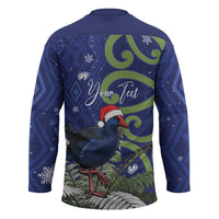 Personalized New Zealand Pukeko Christmas Hockey Jersey Meri Kirihimete Taniko Ponga Koru Blue - Polynesian Pride
