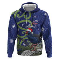 Personalized New Zealand Pukeko Christmas Hoodie Meri Kirihimete Taniko Ponga Koru Blue - Polynesian Pride