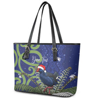 Personalized New Zealand Pukeko Christmas Leather Tote Bag Meri Kirihimete Taniko Ponga Koru Blue - Polynesian Pride