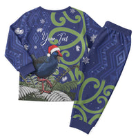 Personalized New Zealand Pukeko Christmas Pajama Set Meri Kirihimete Taniko Ponga Koru Blue - Polynesian Pride