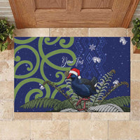 Personalized New Zealand Pukeko Christmas Rubber Doormat Meri Kirihimete Taniko Ponga Koru Blue - Polynesian Pride