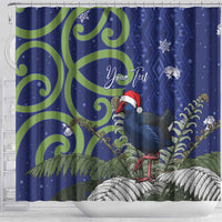 Personalized New Zealand Pukeko Christmas Shower Curtain Meri Kirihimete Taniko Ponga Koru Blue - Polynesian Pride