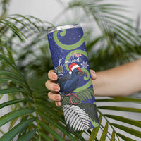 Personalized New Zealand Pukeko Christmas Skinny Tumbler Meri Kirihimete Taniko Ponga Koru Blue - Polynesian Pride