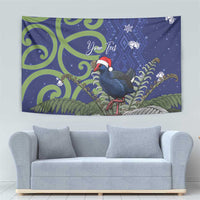 Personalized New Zealand Pukeko Christmas Tapestry Meri Kirihimete Taniko Ponga Koru Blue - Polynesian Pride