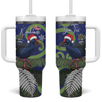 Personalized New Zealand Pukeko Christmas Tumbler With Handle Meri Kirihimete Taniko Ponga Koru Blue - Polynesian Pride