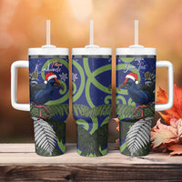 Personalized New Zealand Pukeko Christmas Tumbler With Handle Meri Kirihimete Taniko Ponga Koru Blue - Polynesian Pride