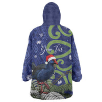 Personalized New Zealand Pukeko Christmas Wearable Blanket Hoodie Meri Kirihimete Taniko Ponga Koru Blue - Polynesian Pride