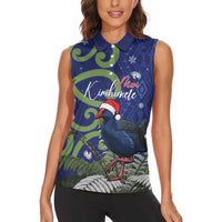 Personalized New Zealand Pukeko Christmas Women Sleeveless Polo Shirt Meri Kirihimete Taniko Ponga Koru Blue - Polynesian Pride