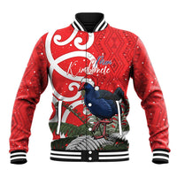 Personalized New Zealand Pukeko Christmas Baseball Jacket Meri Kirihimete Taniko Ponga Koru Red - Polynesian Pride