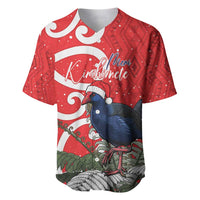 Personalized New Zealand Pukeko Christmas Baseball Jersey Meri Kirihimete Taniko Ponga Koru Red - Polynesian Pride