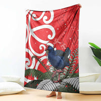 Personalized New Zealand Pukeko Christmas Blanket Meri Kirihimete Taniko Ponga Koru Red - Polynesian Pride