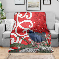 Personalized New Zealand Pukeko Christmas Blanket Meri Kirihimete Taniko Ponga Koru Red - Polynesian Pride