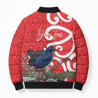 Personalized New Zealand Pukeko Christmas Bomber Puffer Jacket Meri Kirihimete Taniko Ponga Koru Red - Polynesian Pride