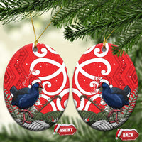 Personalized New Zealand Pukeko Christmas Ceramic Ornament Meri Kirihimete Taniko Ponga Koru Red - Polynesian Pride