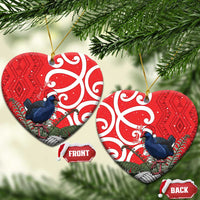 Personalized New Zealand Pukeko Christmas Ceramic Ornament Meri Kirihimete Taniko Ponga Koru Red - Polynesian Pride