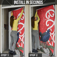 Personalized New Zealand Pukeko Christmas Door Cover Meri Kirihimete Taniko Ponga Koru Red - Polynesian Pride