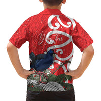 Personalized New Zealand Pukeko Christmas Family Matching Off Shoulder Maxi Dress and Hawaiian Shirt Meri Kirihimete Taniko Ponga Koru Red - Polynesian Pride