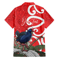 Personalized New Zealand Pukeko Christmas Family Matching Off Shoulder Short Dress and Hawaiian Shirt Meri Kirihimete Taniko Ponga Koru Red - Polynesian Pride