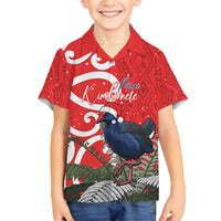 Personalized New Zealand Pukeko Christmas Family Matching Off Shoulder Short Dress and Hawaiian Shirt Meri Kirihimete Taniko Ponga Koru Red - Polynesian Pride