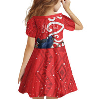 Personalized New Zealand Pukeko Christmas Family Matching Short Sleeve Bodycon Dress and Hawaiian Shirt Meri Kirihimete Taniko Ponga Koru Red - Polynesian Pride