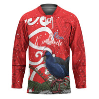 Personalized New Zealand Pukeko Christmas Hockey Jersey Meri Kirihimete Taniko Ponga Koru Red - Polynesian Pride