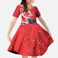 Personalized New Zealand Pukeko Christmas Kid Short Sleeve Dress Meri Kirihimete Taniko Ponga Koru Red - Polynesian Pride