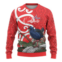 Personalized New Zealand Pukeko Christmas Ugly Christmas Sweater Meri Kirihimete Taniko Ponga Koru Red - Polynesian Pride