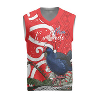 Personalized New Zealand Pukeko Christmas Knitted V-Neck Vest Meri Kirihimete Taniko Ponga Koru Red - Polynesian Pride